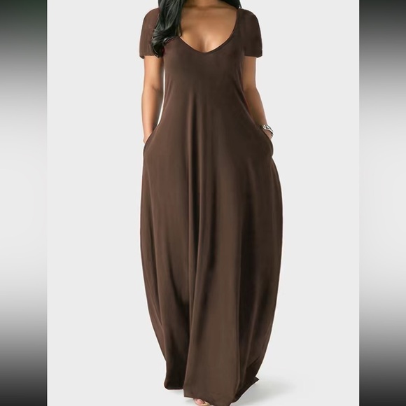 Boho dark green side pockets comfy maxi dress - Picture 16 of 16